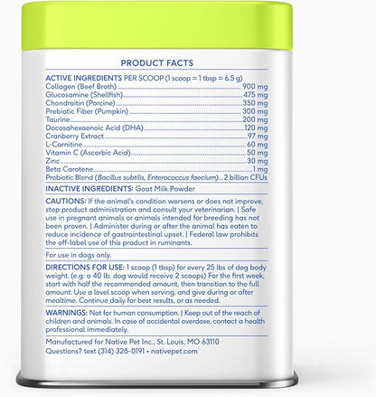Native Pet The Daily Dog Vitamins & Supplements - 11-in-1 Multivitamin Powder for Dogs - Supports Whole Body Health, Digestion, Mobility & Immunity with Collagen, Glucosamine & Probiotics – 60 Scoops
