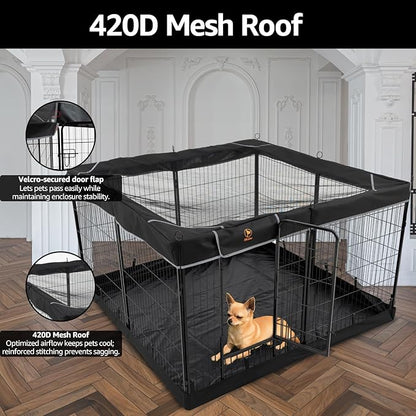 PJYuCien Dog Playpen Outdoor Plus Storage Bag, 24" H 8 Panels Puppy Pen with Square Bottom & Top Cover, Heavy Duty Dog Fence for Camping