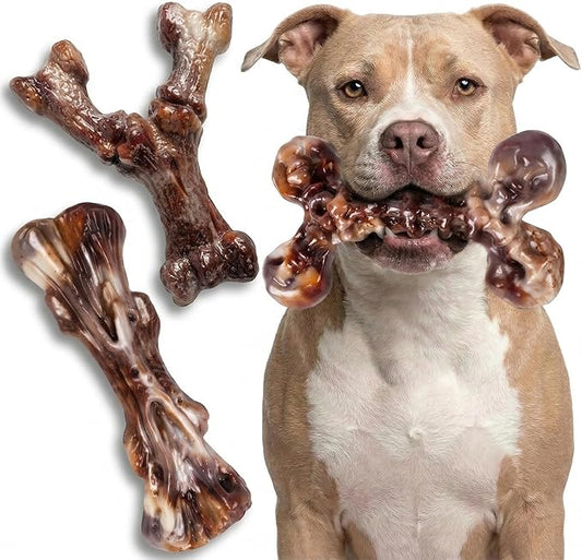 Kseroo Indestructible Dog Toys for Aggressive Chewers 3-Pack: Bacon Flavored Dog Chew Toys, Tough Dog Toys for Medium & Large Dogs (20-90lbs), Heavy Duty Nylon Dog Bone Toys to Keep Them Busy, Brown