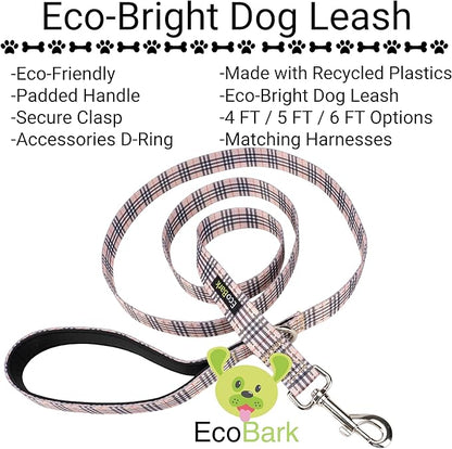 EcoBark Dog Leash - Soft & Reflective Comfort Leash with Padded Handle - Soft, Strong, & Durable for Small, Medium or Large Dogs (Tan Plaid)
