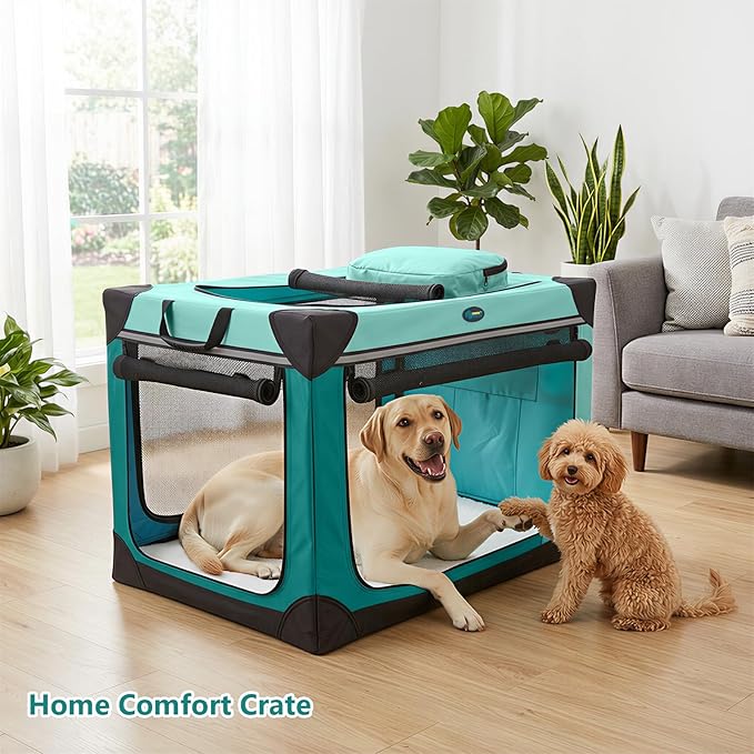Ownpets Collapsible Dog Crate, 42 inch Portable Travel Dog Crate for Large Dogs, 4-Door Foldable Pet Kennel with Durable Mesh Windows & Soft Mat