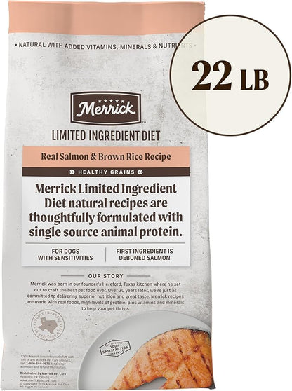 Merrick Limited Ingredient Diet Premium And Natural Kibble With Healthy Grains, Salmon And Brown Rice Dog Food - 22.0 lb. Bag