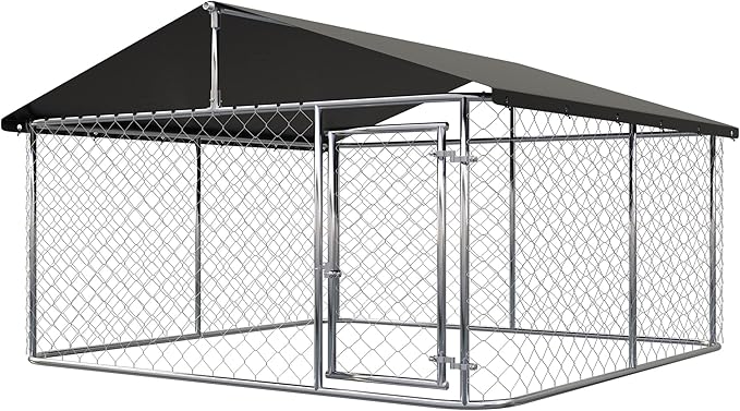 Petonly Outdoor Dog Enclosure Heavy Duty Dog Kennel House Mesh Dog Big Cage Pet Kennel Steel Fence with Secure Lock (78”x 78”)