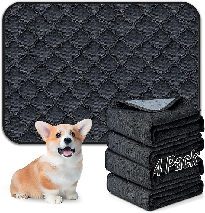 FunFurry Washable Pee Pads for Dogs - 4 Pack Reusable Pee Pads，Waterproof Puppy Pads，Pet Training Pads，Super Absorbent with Dog Paw Shape Non-Slip Backing (Dark Grey, 18" X 24" - 4 Pack)