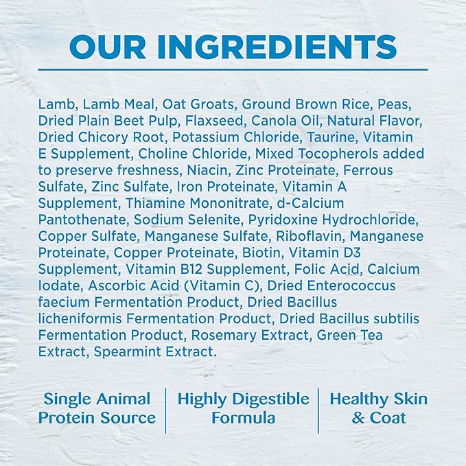 Wellness Simple Limited Ingredient Diet Adult Dry Dog Food, Wholesome Grain Kibble, Sensitive Stomach, Skin & Coat Support, Natural, Chicken Free, Lamb and Oatmeal Recipe, 26 lb Bag
