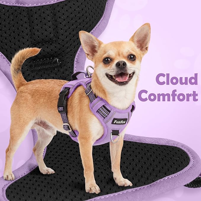 Funfox Dog Harness No Pull, Adjustable Pet Vest Harness, Super Soft Material with Vertical Handle Easy Control, Reflective Night Walking, 2 Leash Clips for XLarge Dogs, Purple, XL