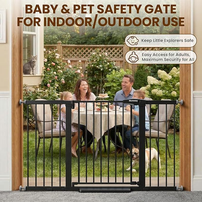 Mumeasy 29.7-57" Extra Wide Baby Gate for Doorways, Auto Close Dog Gate Indoor for Stairs, No-Drill Pressure Mounted Pet Gate with Door, Easy Walk Thru Long&Large Safety Gate for House, Outdoor, Black
