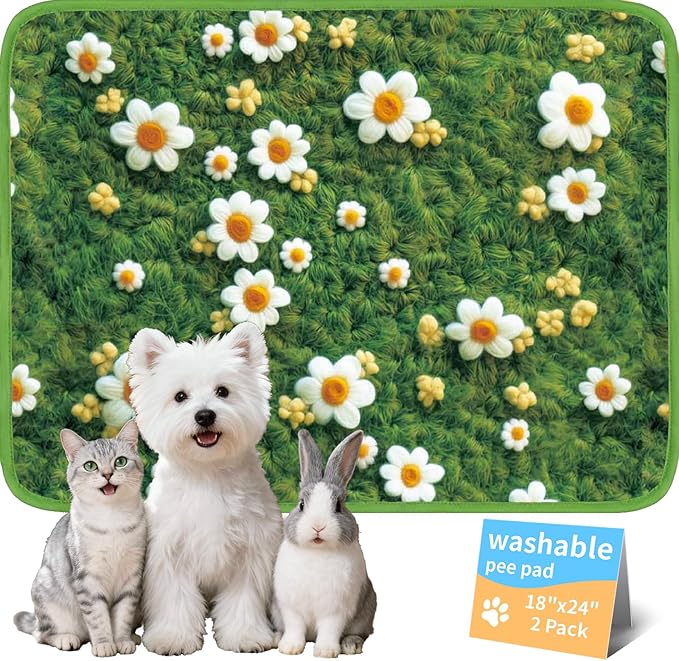 Washable Pee Pads for Dogs, Reusable Puppy Potty Training Pads, Ultra-Absorbent Thick Waterproof Leak-Proof Non-Slip Pads & Mat for Crate, Playpen, Floor, Whelping & Housebreaking , 2 Pack 18"x24"