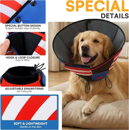 Queenmore Dog Cones for Small Dogs, Dog Cone Collar to Prevent Licking Wounds, Adjustable Comfy Cone for Dogs, Adjustable Elizabethan Collar for Pets, USAFlag S