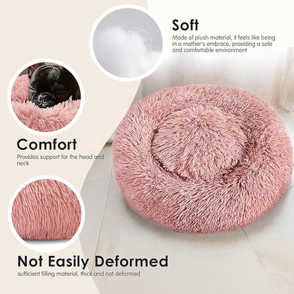 Dogs Bed for Small Dogs, Anti-Anxiety Washable Round Bed (Pink, 24.0" L x 24.0" W x 8.0" Th)