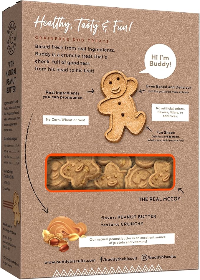 Buddy Biscuits 14 oz. Box of Grain-Free Crunchy Dog Treats Made with Natural Peanut Butter