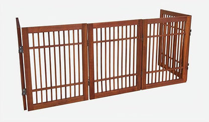 Urnporium Freestanding Wooden Dog Gate Foldable Indoor Pet Gate No Drill Expandable Barrier for Doorways Stairs Hallways Portable Wood Fence for Small Dogs & Puppies (Brown Pet Gate, 5 Panel 24" Tall)