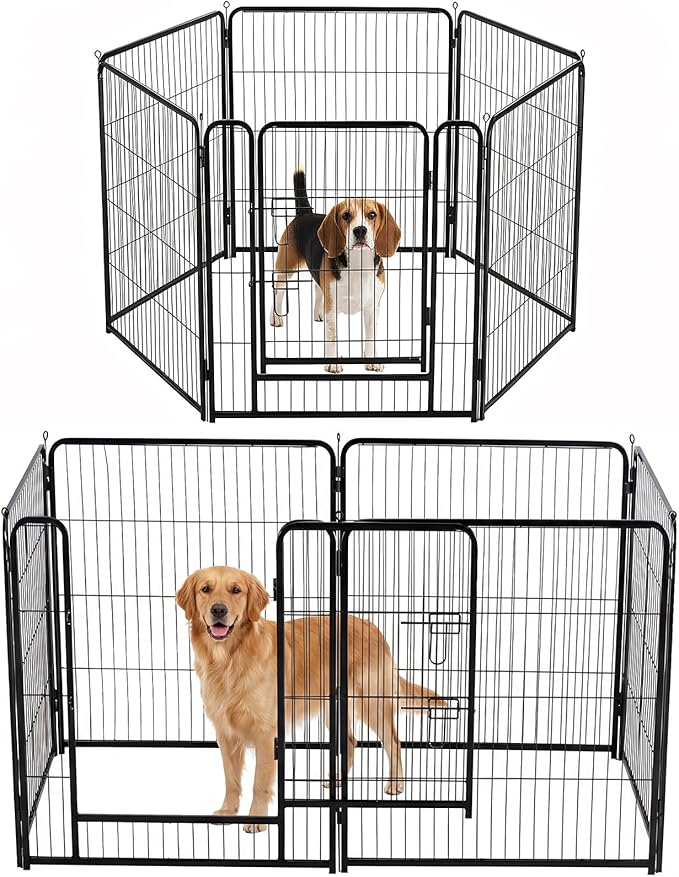 DUMOS Dog Playpen Indoor, Metal 32 Inch 6 Panels Foldable Pet Fence with Door, Outdoor Small Medium Large Dog Puppy Portable Exercise Play Pen for RV Camping, Trips, Play Yard