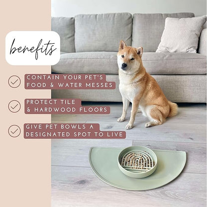 Should We Go - Waterproof Silicone Pet Food Mat - Non-Slip, Spill-Proof Feeding Mat for Floors, Raised Edge Design, Easy-to-Clean Pad for Dog & Cat Bowls, 21" Across x 10.5" Deep, Medium-Ocean Blue