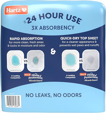Hartz Miracle Guard Dog and Puppy Dog Pads Max Absorbency 24 Hour Use Odor Eliminating No Leaks, X-Large Size 30 Count