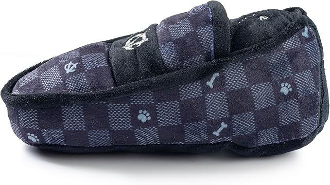 Haute Diggity Dog Chewy Vuiton Loafer Plush Squeaky Dog Toy, Soft Durable Designer-Inspired Stuffed Puppy Chew Toys for Small & Medium Dogs, Machine-Washable (Black Checker) One Size