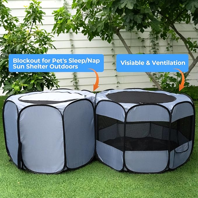 EighteenTek® XLarge 2-in-1 Pop up Dog Playpen, Assembly-Free, with Leakproof Pet Pee Pads,Portable Foldable Cat Tent Enclosure Indoor Outdoors Puppy Kittens Small Animals Crates (M, 72" Lx36 Wx24 H)