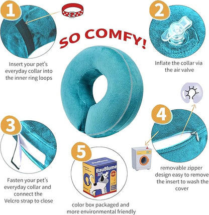Inflatable Reflective Dog Cone Collar Alternative After Surgery,Doggie Recovery Dount Neck Ecollar,Adjustable Soft Dog Cone Collar for Small Medium Large Dogs (Light Blue, XL)