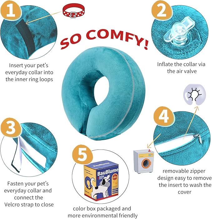 Inflatable Reflective Dog Cone Collar Alternative After Surgery,Doggie Recovery Dount Neck Ecollar,Adjustable Soft Dog Cone Collar for Small Medium Large Dogs (Light Blue, XXL)