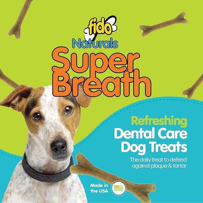 Fido - Super Breath Dental Care Bones for Dogs - 13 Count Small Dog Dental Treats for Small Dogs (Made in USA) - Tasty Dog Dental Chews Help Reduce Plaque, Tartar Buildup, and Freshens Breath