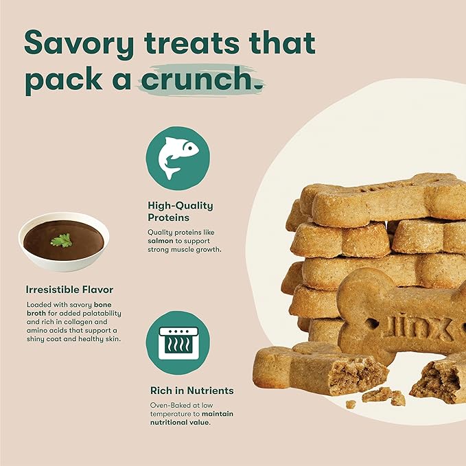 Jinx Oven-Baked Salmon Bone Broth Biscuit Dog Treats - Crunchy, All Natural, Superfood-Rich with High-Protein Salmon, Dog Biscuits for Puppies, Adults & Seniors - 16oz (Pack of 2)