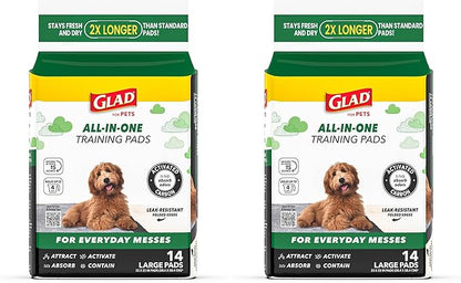 Glad for Pets Black Charcoal Puppy Pads, All-in-One | Puppy Potty Training Pads that Absorb & NEUTRALIZE Urine Instantly | New & Improved Quality Puppy Pee Pads, 14 Count (Pack of 2)