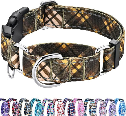 Fall Reflective Martingale Collar for Dogs with Quick Release Buckle Autumn Dog Collars (Brown Plaid, Large)