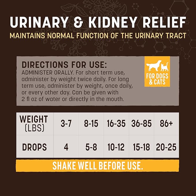 Earth Animal Apothecary Liquid Supplement - Urinary & Kidney Relief Herbal Remedies for Dogs & Cats - 2 fl oz