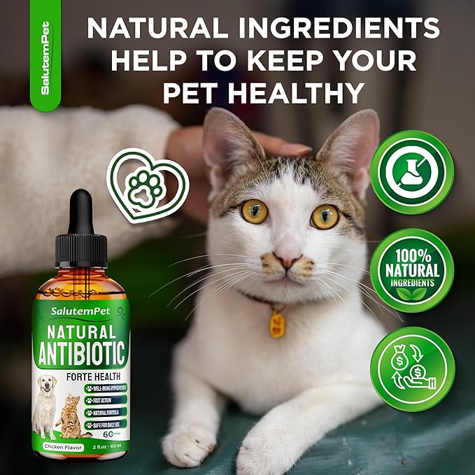 Dog Antibiotics Forte Health | Antibiotics for Cats | Herbal Supplement for All Breeds | for Easy Breathing | Digestion and Urination | Skin & Coat | Chicken Flavor | 2 Oz