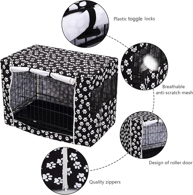 Pethiy Dog Crate Cover Durable Polyester Pet Kennel Cover Universal Fit for Wire Dog Crate - Fits Most 36 inch Dog Crates - Cover only -Black-36