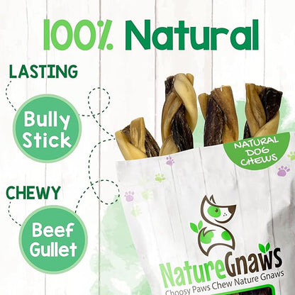 Nature Gnaws Braided Bully Twists for Dogs 5-6" (3 Count) - Long Lasting for Small and Medium Dogs - Natural Beef Dog Chew Bones