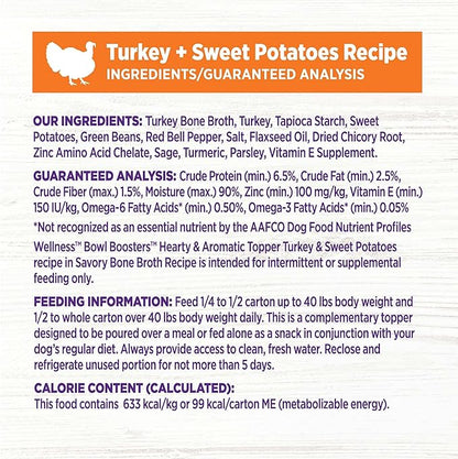 Wellness Bowl Boosters Hearty Topper Wet Dog Food for Small, Medium, and Large Breeds, Grain Free, Natural, Turkey and Sweet Potatoes Recipe, 5.5 oz, Pack of 12