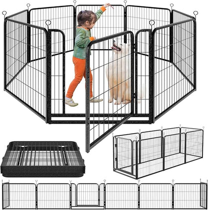 Kfvigoho Dog Playpen Outdoor Extra Wide 8 Piece Panels Heavy Duty Dog Fence 32" Height Anti-Rust with Doors Portable for RV Camping Yard, Total 21FT, 35 Sq.ft, Snowy Black