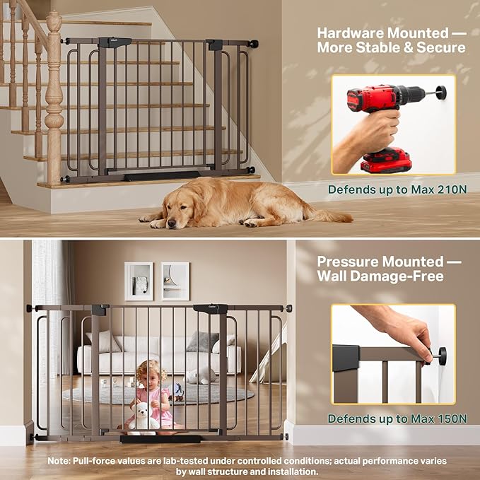 Cumbor Extra Wide Baby & Pet Gate Set, 29.7-48" & 36.6-59" Gates with Dual-Lock, Auto-Close, One-Hand Operation for Stairs, Hallways & Doorways
