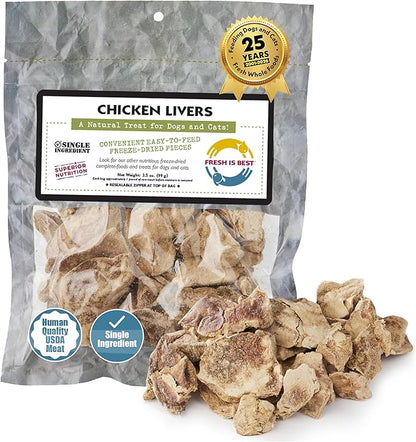 Fresh Is Best Freeze Dried Dog Treats - Raw Freeze Dried Chicken Liver Treats for Dogs & Cats - Chicken Livers in Resealable Zipper Bag - High-Protein Single Ingredient Dog Treat - Made in the USA