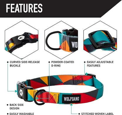 Wolfgang Heavy Duty Martingale Dog Collar with Quick Release Nylon Buckle for Walking & Training, ShatterShapes Print, Extra Large