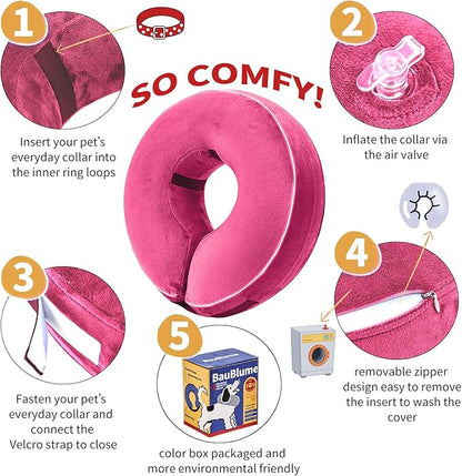 Inflatable Reflective Dog Cone Collar Alternative After Surgery,Doggie Recovery Dount Neck Ecollar,Adjustable Soft Dog Cone Collar for Small Medium Large Dogs (Pink, L)