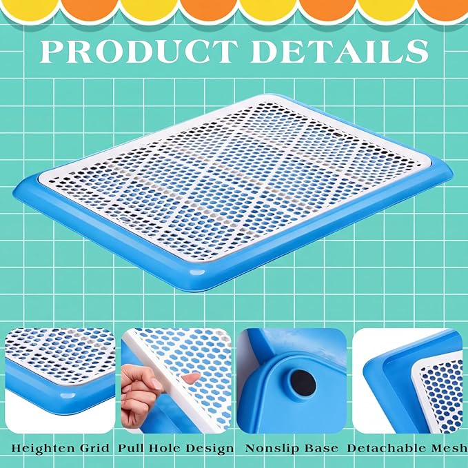 Mifoci 2 Pcs Dog Potty Tray Mesh Puppy Training Pad Holder Floor Protection Portable Pee Pad Pet Toilet Training Tray Litter Box Corner for Medium and Large Dogs (25.6 x 18.9 Inch,Blue)