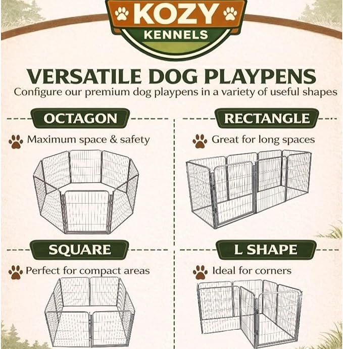 Dog Playpen w/Carrying Case for Indoor or Outdoor Use – 32 Inch, 24 Grey Panels - Portable Metal Exercise Pen for Small & Medium Dogs - Pet Fence Kennel Crate for House, RV, or Travel