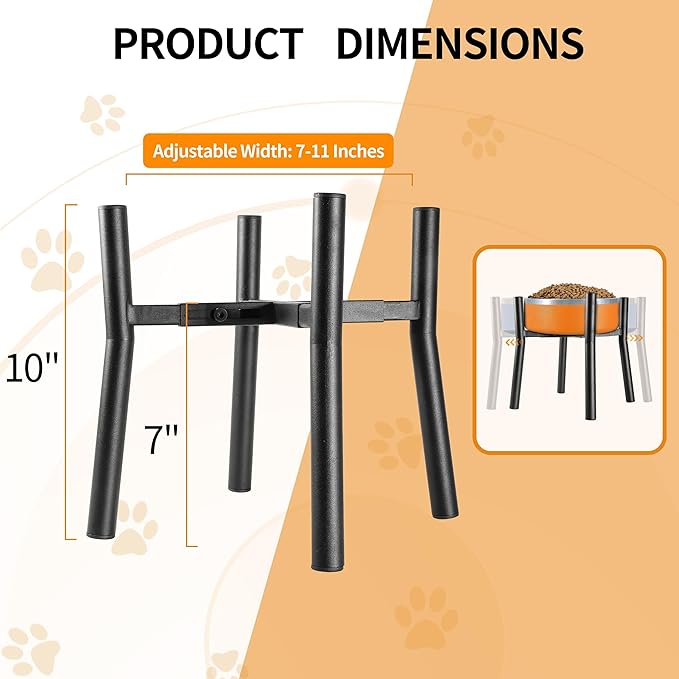 PROERR Lifted Dog Bowl Stand - Without Bowls, Single Raise Pet Food Table Adjustable Wide 7-11", Tall 10" - Bowl Stand Size Optional, Dog Bowls Holder Elevated for Small Medium Large Dogs Breed