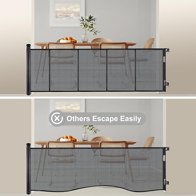 71 inches Extra Wide Retractable Baby Gate, 34 inches Tall Pet Gate for Stairs, Hallways, Kitchens, Safety Mesh Barrier for Kids and Dogs, Indoor Outdoor Use, Black