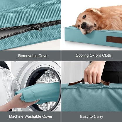 Outdoor Dog Bed for Small Dogs, Waterproof Dog Crate Bed for Medium Dogs Cats, Orthopedic Egg Crate Foam Pet Bed with Washable Removable Oxford Cover, Light Blue