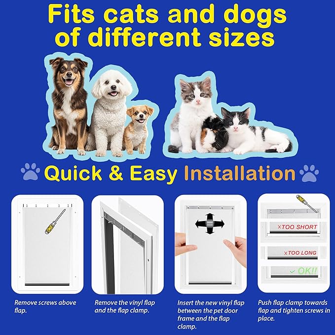 2 Pack Large Dog Door Replacement Flaps with Screws, Compatible with Petsafe Freedom Doggie Doors PAC11-11039 10 1/8" X 16 7/8" Weather Resistant Flexible (Without Bracket-Frosted Transparent)