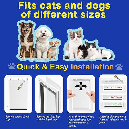 2 Pack Large Dog Door Replacement Flaps with Screws, Compatible with Petsafe Freedom Doggie Doors PAC11-11039 10 1/8" X 16 7/8" Weather Resistant Flexible (Without Bracket-Frosted Transparent)