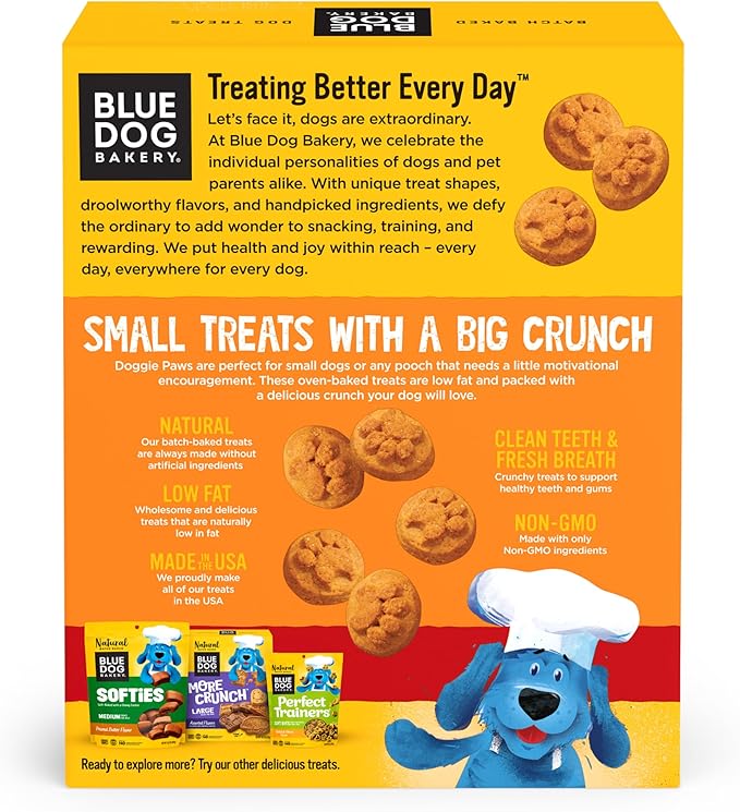 Blue Dog Bakery Natural Dog Treats, Doggie Paws, Maple Bacon Flavor, 16.2oz (6 Count)