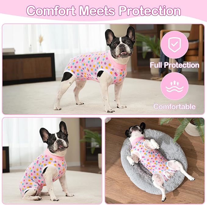 Coppthinktu Recovery Suit for Dogs After Surgery, Dog Onesie Surgery Recovery Suit for Female Spay, Soft Surgical Pajamas Bodysuits for Puppy to Prevent Licking Dog Cone Alternative Dots S