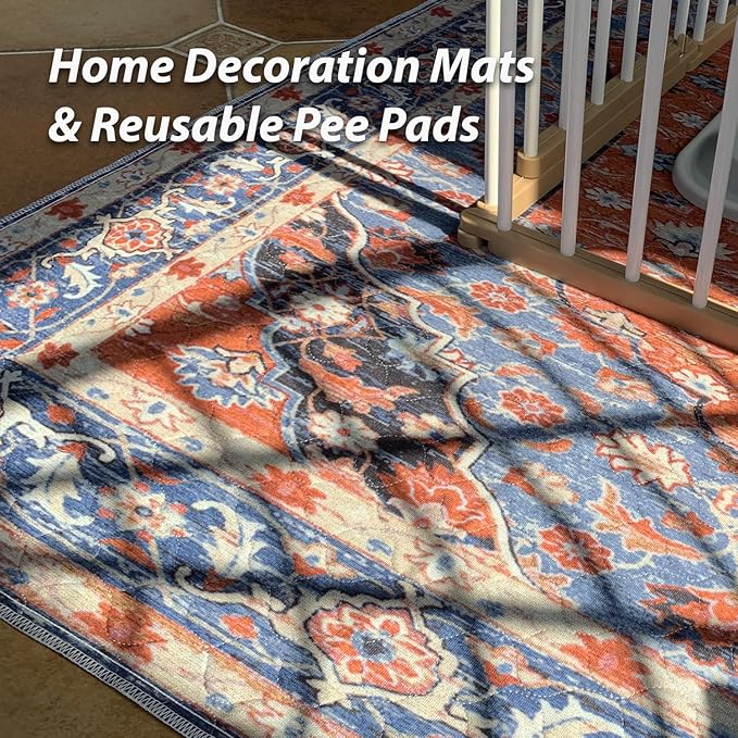 nunubaby Washable Pee Pads for Dogs, Stylish, Non-Slip and Leak-Proof Pee Pads. Reusable Potty Pads for Dogs for Crates and Floors.(Red/Floral, 72" x72" )