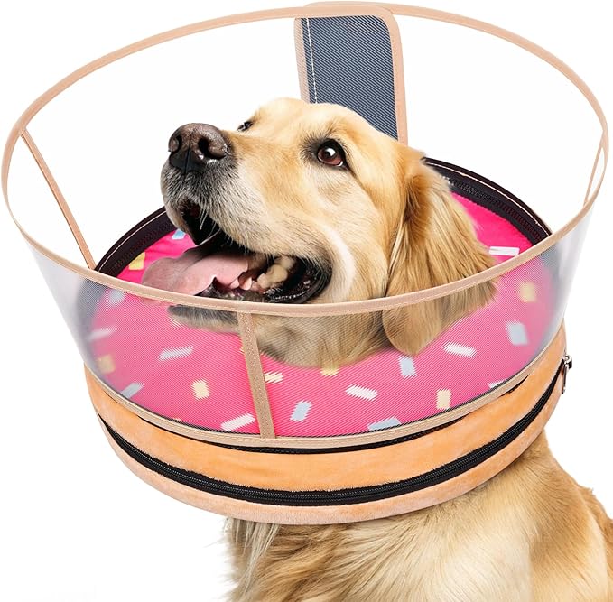 Sponge Dog Cone After Surgery, No Inflation Required Dog Donut Collar to Stop Licking, Inflatable Cone Alternatives for Large Pets, Soft Recovery Collar with Protective Shield (Donut, XXL)
