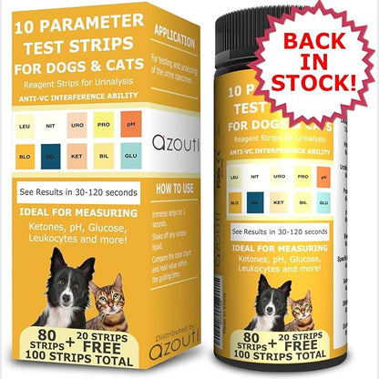 Pet Test Strips for Dogs, Cats, and Other Animal Pets. Accurate Urine Monitoring and Testing Kit That Helps Veterinarian Tests for Blood, Glucose, pH, Specific Gravity, UTI, Liver and Kidney Health.