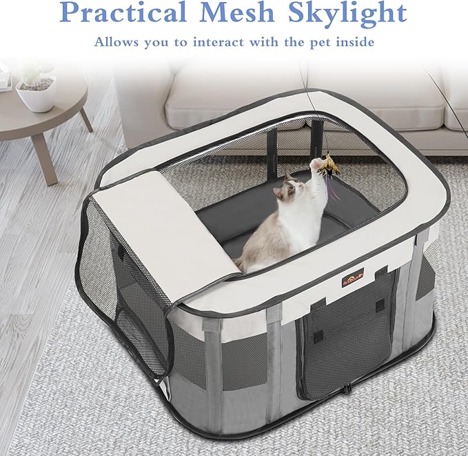 Dog Playpen, Pet Playpen, Foldable Kitten cage Puppy Play Pen, Portable Dog Kennel Tent Crate, Indoor Outdoor Travel Camping Use for Small Animals with Carrying Case (Grey M)